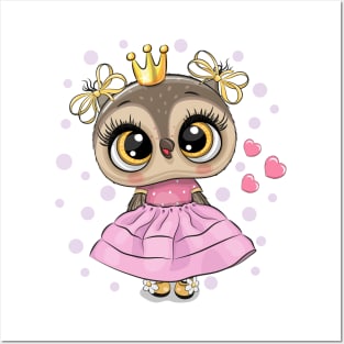 Cute fashion owl princess in a dress Posters and Art